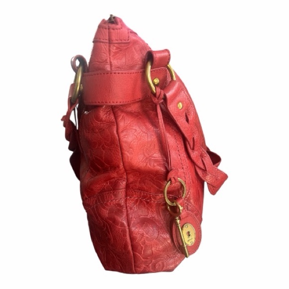 Fossil Red Vintage Long Live Vintage Leather Hobo Bag W/Gold accents and Tassels - Picture 6 of 11